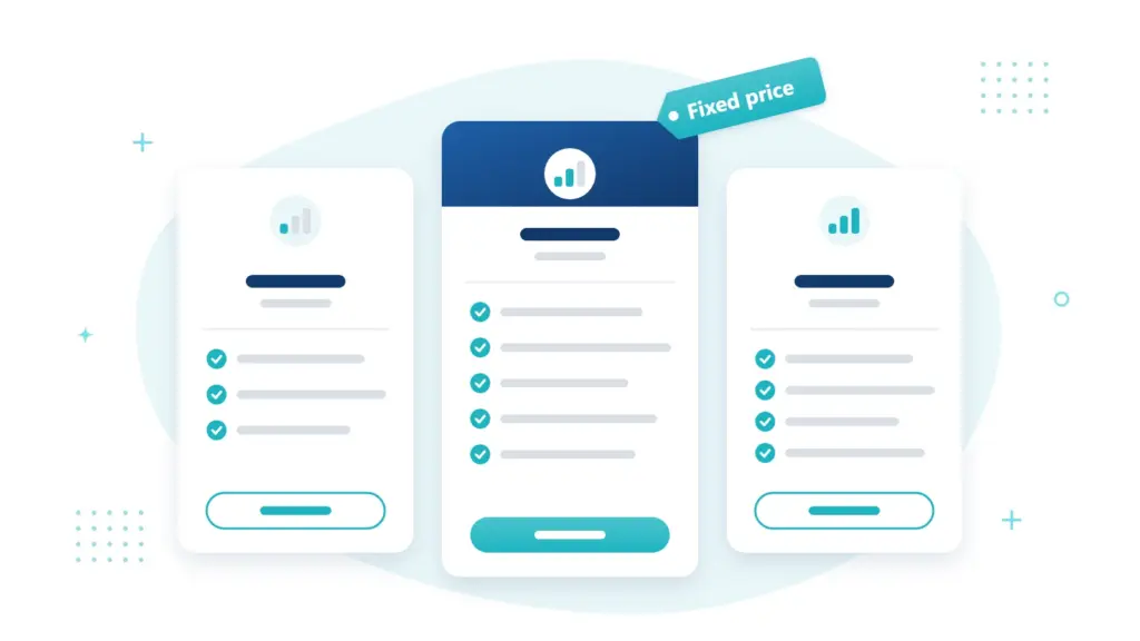 Three service packages with check lists and a fixed price tag